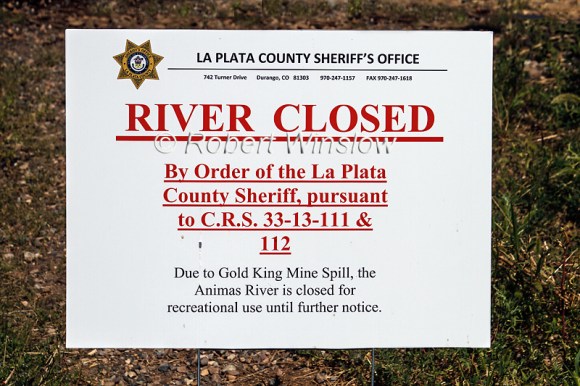 River Closed Sign, Animas River, Durango, Colorado, USA, North America