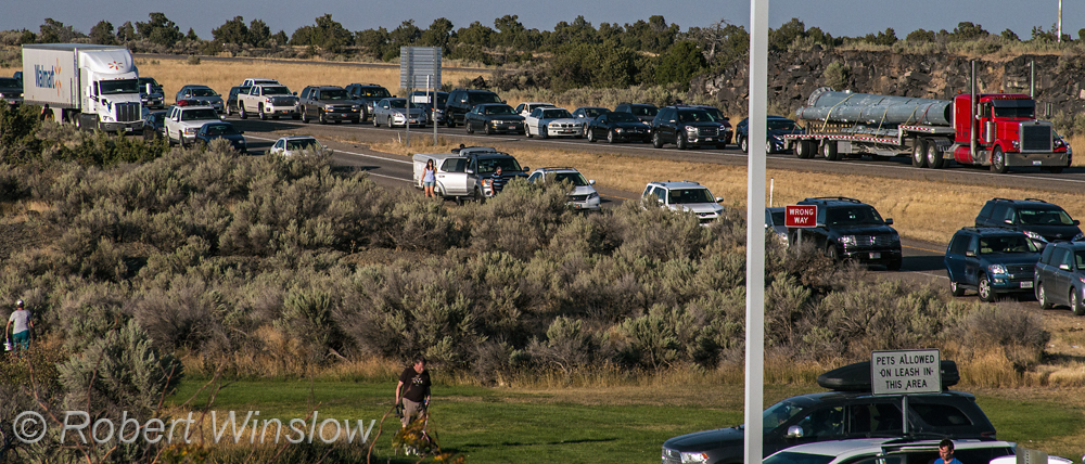 Traffic after total solar eclipse on Inerstate 15 south of Idaho Falls, Idaho